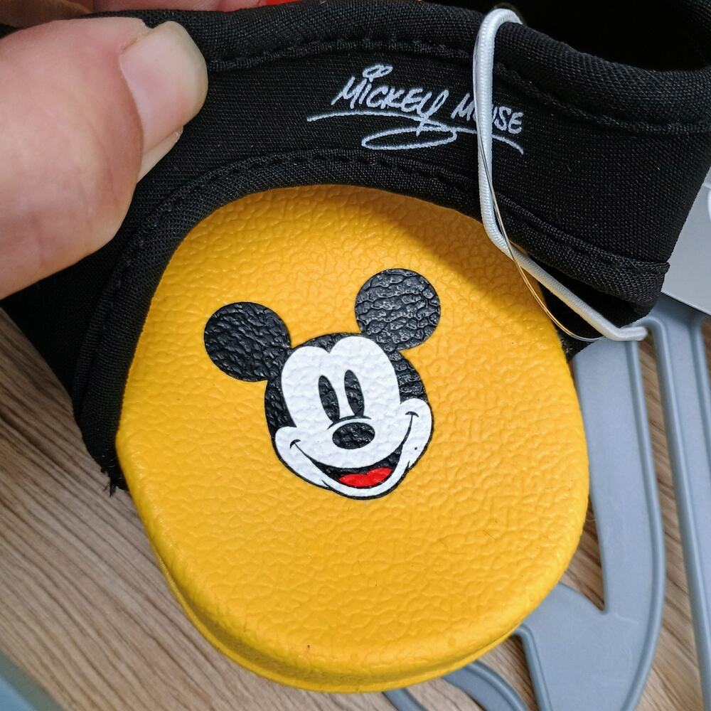 Disney Mickey Mouse Sandals Boys Yellow Black Red Hook Loop Strap Beach Shoes - Picture 4 of 11